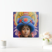 大きな青い帽子を持つアジアの王女 スクエア壁時計 (ホーム)