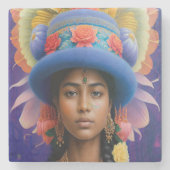 大きな青い帽子を持つアジアの王女 ストーンコースター (正面)