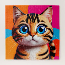 大きな青い目のかわいいトラ猫の肖像画 ジグソーパズル
