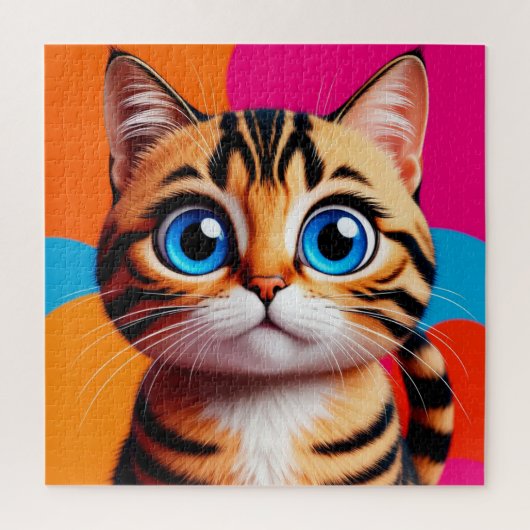 大きな青い目のかわいいトラ猫の肖像画 ジグソーパズル (縦)