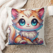大きな青い目をしたかわいいキャラクターオレンジ色の猫 クッション (ブランケット)