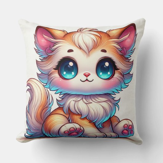 大きな青い目をしたかわいいキャラクターオレンジ色の猫 クッション (正面)