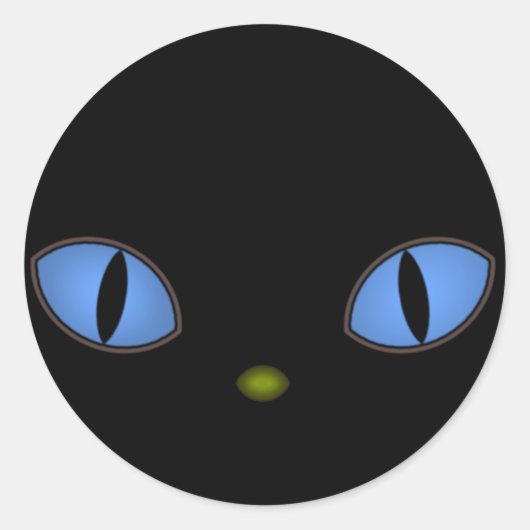 大きな青い目をした黒猫 ラウンドシール (正面)