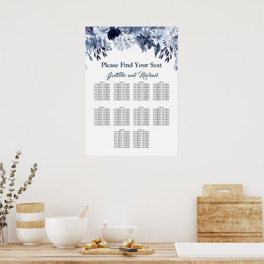 大きな青い花の10テーブル席次表 ポスター (キッチン)