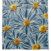 大きな青と黄色の花シームレスなパターン シャワーカーテン (正面)