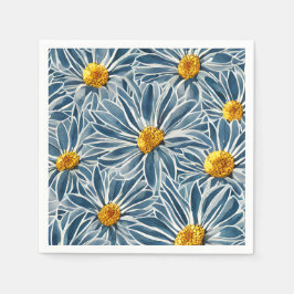 大きな青と黄色の花シームレスなパターン スタンダードカクテルナプキン