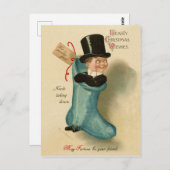 大きな青のクリスマス靴下の紳士、ヴィンテージ ポストカード (正面/裏面)