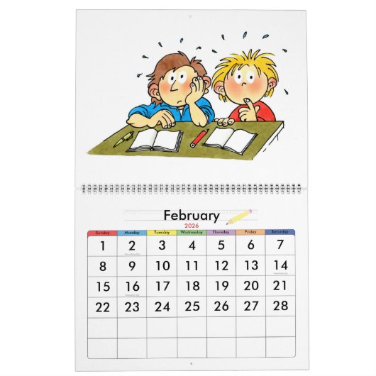 大きな青の学校の年のカレンダー子供へ カレンダー (2月 2026)