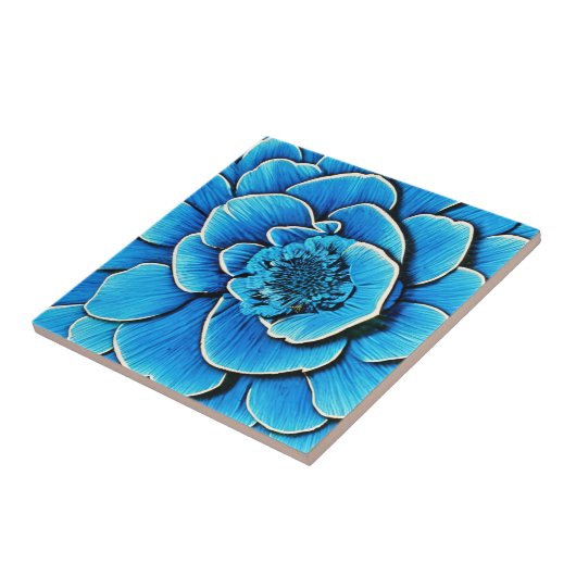 大きな青の椿の花 タイル (側面)