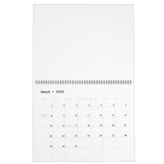 大きな青空白のいカレンダーと休日の青い線 カレンダー (3月 2026)