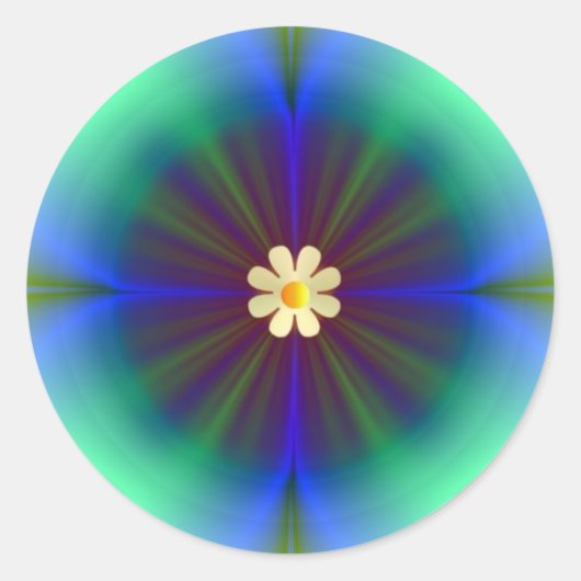 大きな青緑色の花 ラウンドシール (正面)