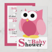 大きな面白いピンクのフクロウのベビーシャワー招待状 招待状 (正面/裏面)