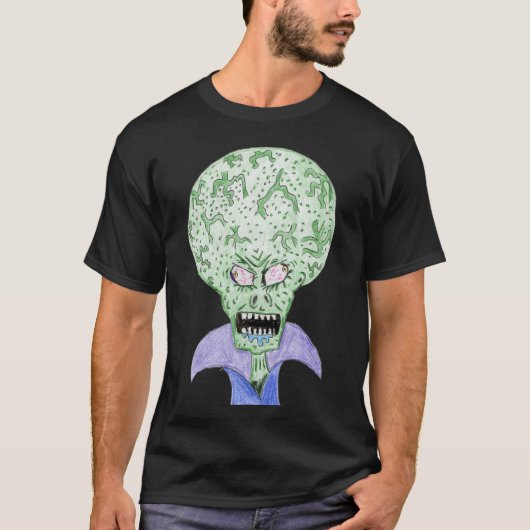 大きな頭のエイリアンSFアニメ Tシャツ (正面)