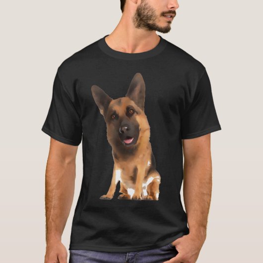大きな頭のジャーマン・シェパード犬 Tシャツ (正面)