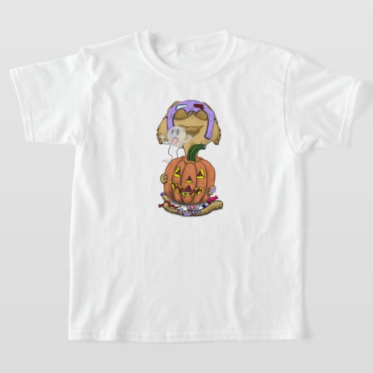 大きな頭のハロウィーン猫 Tシャツ (レイダウン)