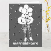 大きな風船と紙吹雪のカード カード (黄色い花)