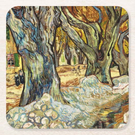 大きな飛行機の木々Vincent Vanゴッホ スクエアペーパーコースター (正面)