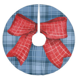 大きな飾クラシックりリボンを持つスコットランドの格子柄 ブラッシュドポリエステルツリースカート