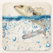 大きな魚が水から飛び出す スクエアペーパーコースター (正面)