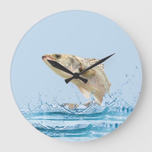 大きな魚が水から飛び出す ラージ壁時計 (正面)