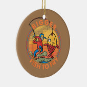 大きな魚で魚釣りの漁師を炒おもしろいめる セラミックオーナメント (右)