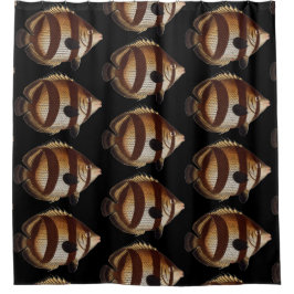 大きな魚の黒シャワーカーテン シャワーカーテン