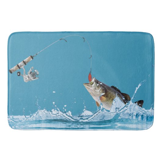 大きな魚を持つ魚釣りポール バスマット (正面)