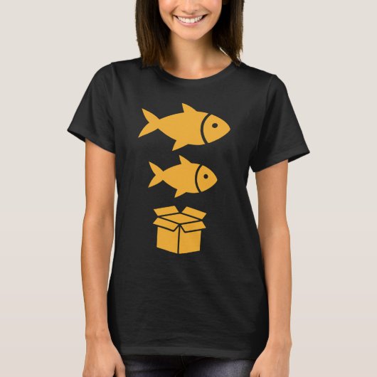 大きな魚、小さな魚、段ボール箱 Tシャツ (正面)
