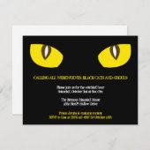 大きな黄色い猫の目が黒いハローウィンパーティ 招待状 (正面/裏面)