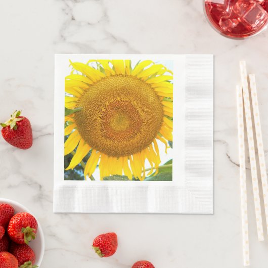 大きな黄色のひまわりフローラ 縁ありランチョンナプキン (インサイチュ)