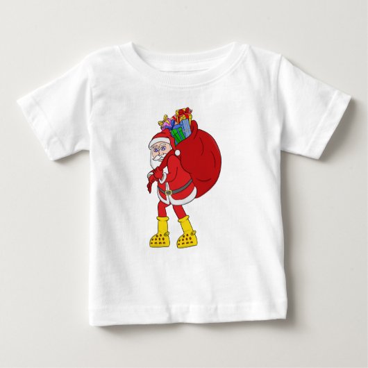 大きな黄色のブーツを履いたサンタクロース ベビーTシャツ (正面)
