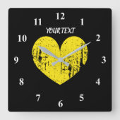 大きな黄色のヴィンテージハート大きなカスタムキッチン スクエア壁時計 (正面)