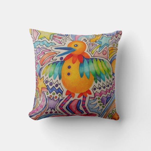 大きな黄色の鳥 クッション (正面)