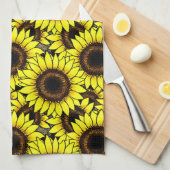 大きな黄金色のひまわり キッチンタオル (四つ折り)