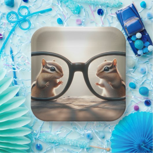 大きな黒い眼鏡を使って覗くチムンク ペーパープレート (パーティー)