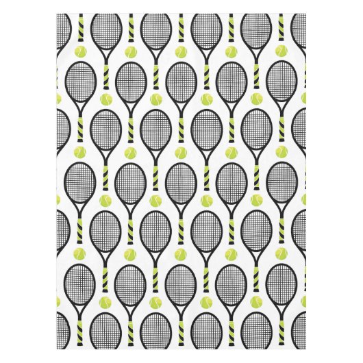 🎾大きな黒と緑のテニス🎾白 テーブルクロス (正面)