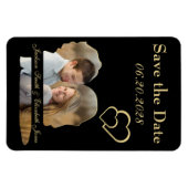 大きな黒と金ゴールド結婚の写真日付を保存 マグネット (横)