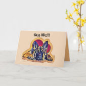 大きな黒タンドイツの羊飼い子犬ポップアート カード (黄色い花)