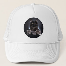 大きな黒猫と3匹の子猫がポーズ キャップ