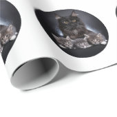 大きな黒猫と3匹の子猫がポーズ ラッピングペーパー (ロールコーナー)