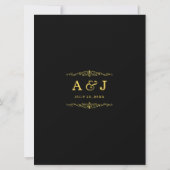 大きな黒金ゴールドシェブロンダイヤモンドボウ結婚ズ 招待状 (裏面)