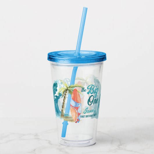 大きな1つの誕生日パーティギフトサーフィンビーチ アクリルタンブラー (裏面)