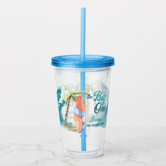 大きな1つの誕生日パーティギフトサーフィンビーチ アクリルタンブラー (正面)