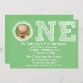 大きな1歳の誕生日パーティーをミント·グリーンにする 招待状 (正面/裏面)