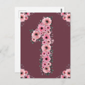 大きな1歳の誕生日ピンクの花ガール緑の葉 ポストカード (正面/裏面)