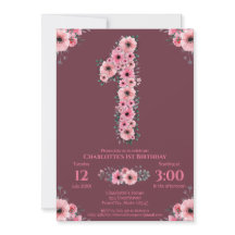 大きな1歳の誕生日ピンクの花ガール緑の葉