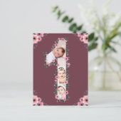 大きな1歳の誕生日写真コラージュ ピンクの花の女の子 ポストカード (スタンド正面)