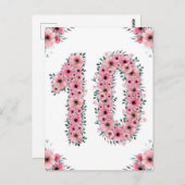 大きな10歳の誕生日 ピンクの花 女の子 緑の葉 ポストカード (正面/裏面)