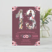 大きな13歳の誕生日ガール フォト コラージュ ピンクの花 招待状 (スタンド正面)