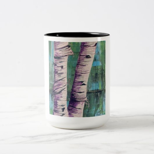 大きな2トーンのマグカップの抽象芸術樺の木木 ツートーンマグカップ (中央)
